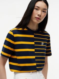 Mixed Stripe Relaxed Crew Neck T-Shirt — Orange 3