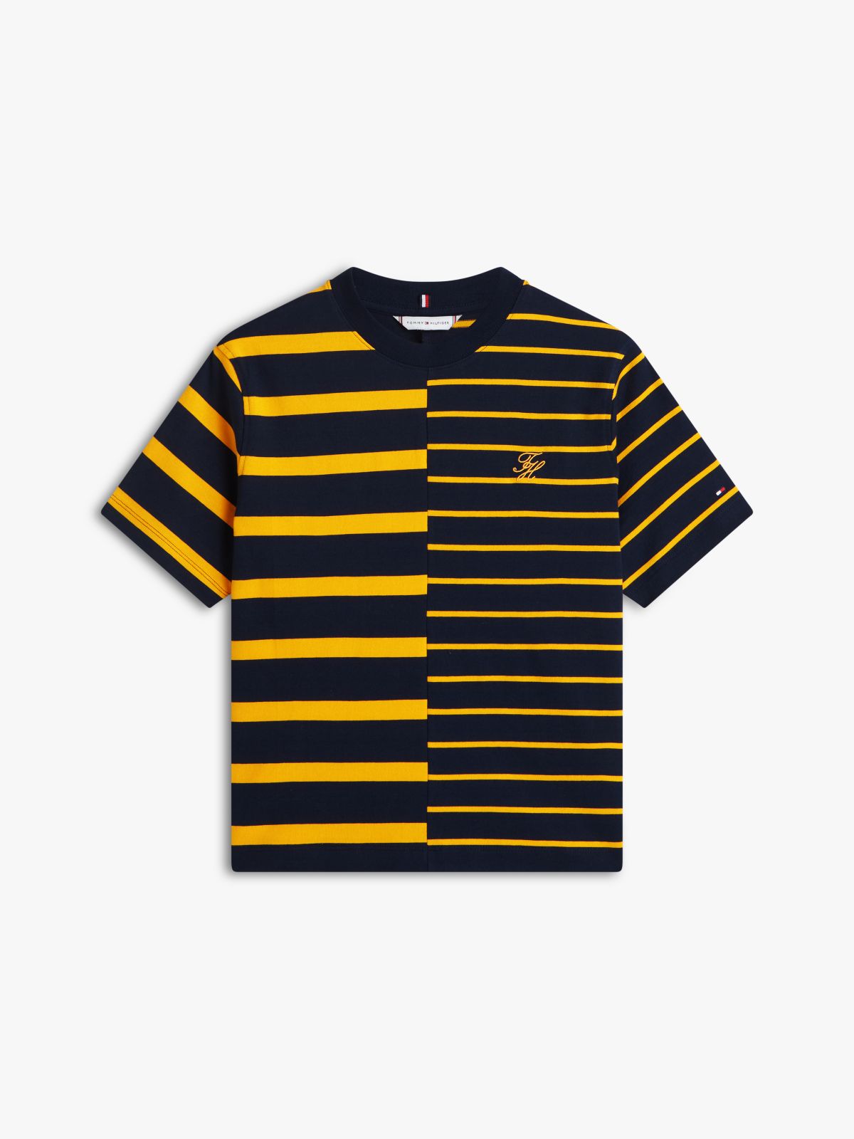 Mixed Stripe Relaxed Crew Neck T-Shirt — Orange