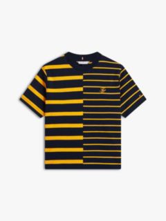 Mixed Stripe Relaxed Crew Neck T-Shirt — Orange 5