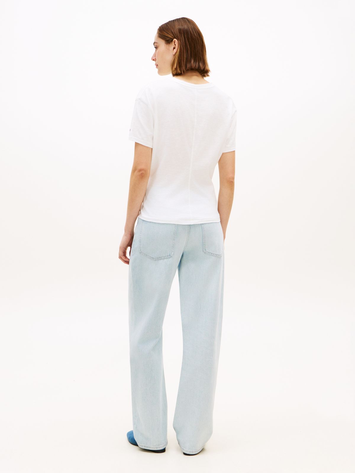Self-Tie Textured Relaxed Crew Neck T-Shirt — White