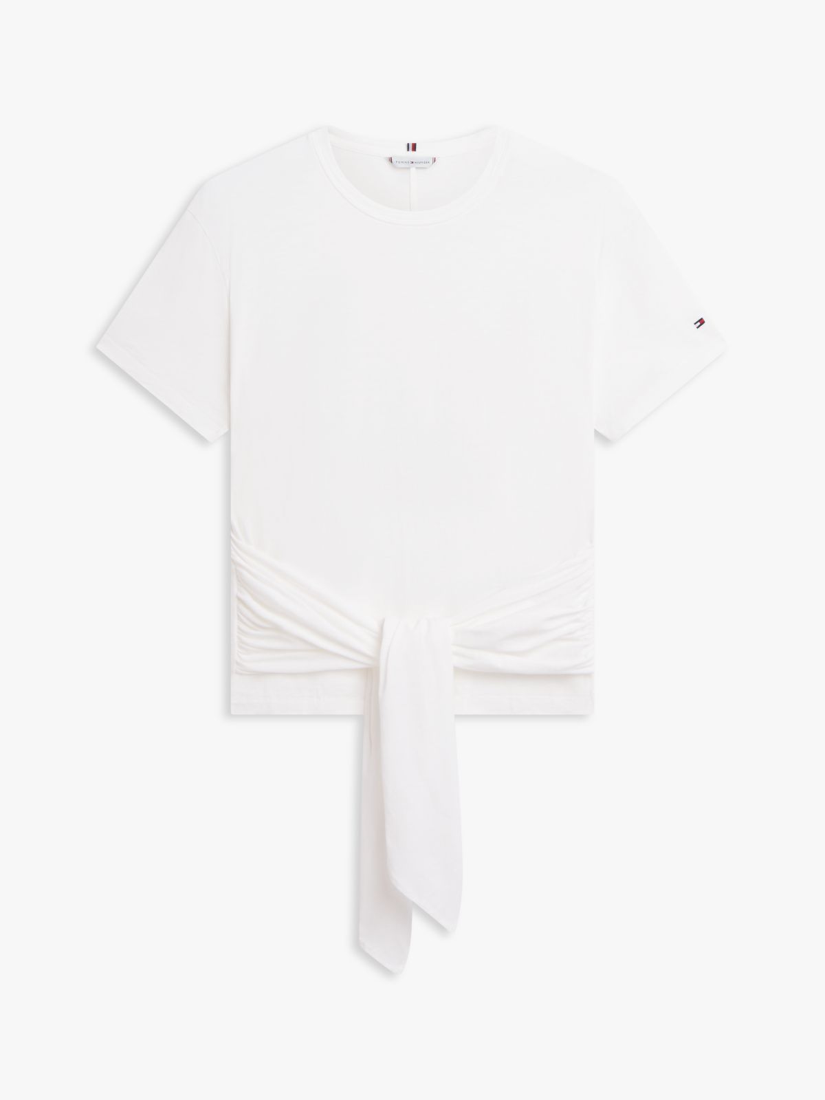 Self-Tie Textured Relaxed Crew Neck T-Shirt — White