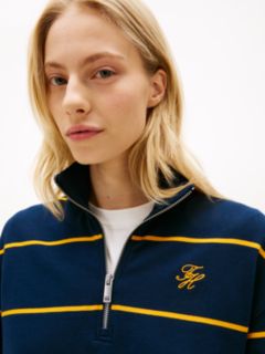 Logo Embroidery Terry Quarter-Zip Jumper — Blue 2