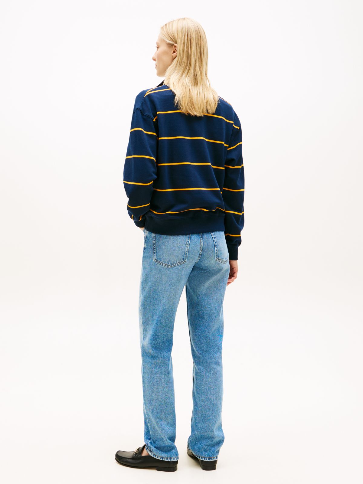 Logo Embroidery Terry Quarter-Zip Jumper — Blue