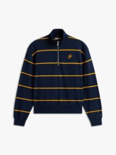 Logo Embroidery Terry Quarter-Zip Jumper — Blue 5