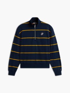 Logo Embroidery Terry Quarter-Zip Jumper — Blue 6