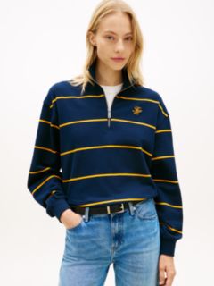 Logo Embroidery Terry Quarter-Zip Jumper — Blue 1