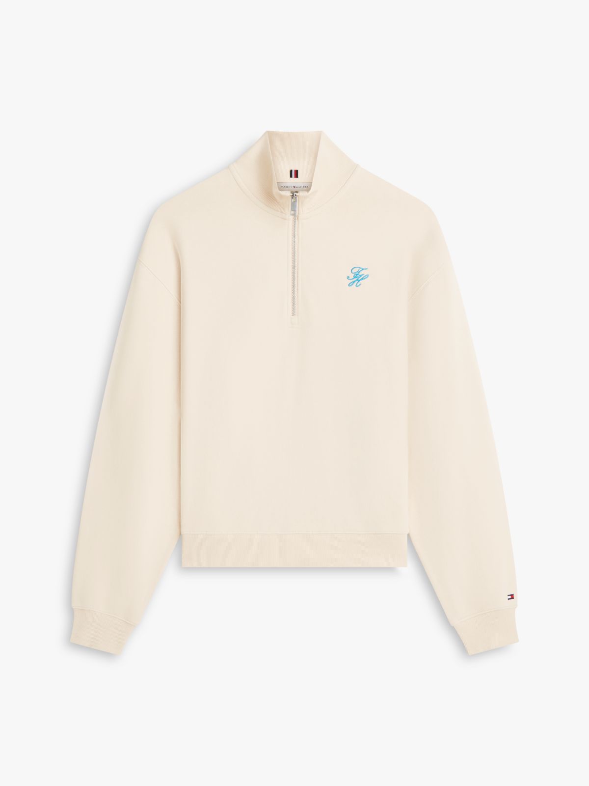 Logo Embroidery Terry Quarter-Zip Jumper — Beige