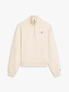 Logo Embroidery Terry Quarter-Zip Jumper — Beige 5