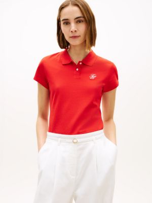 polo 1985 slim à logo brodé orange pour femmes tommy hilfiger