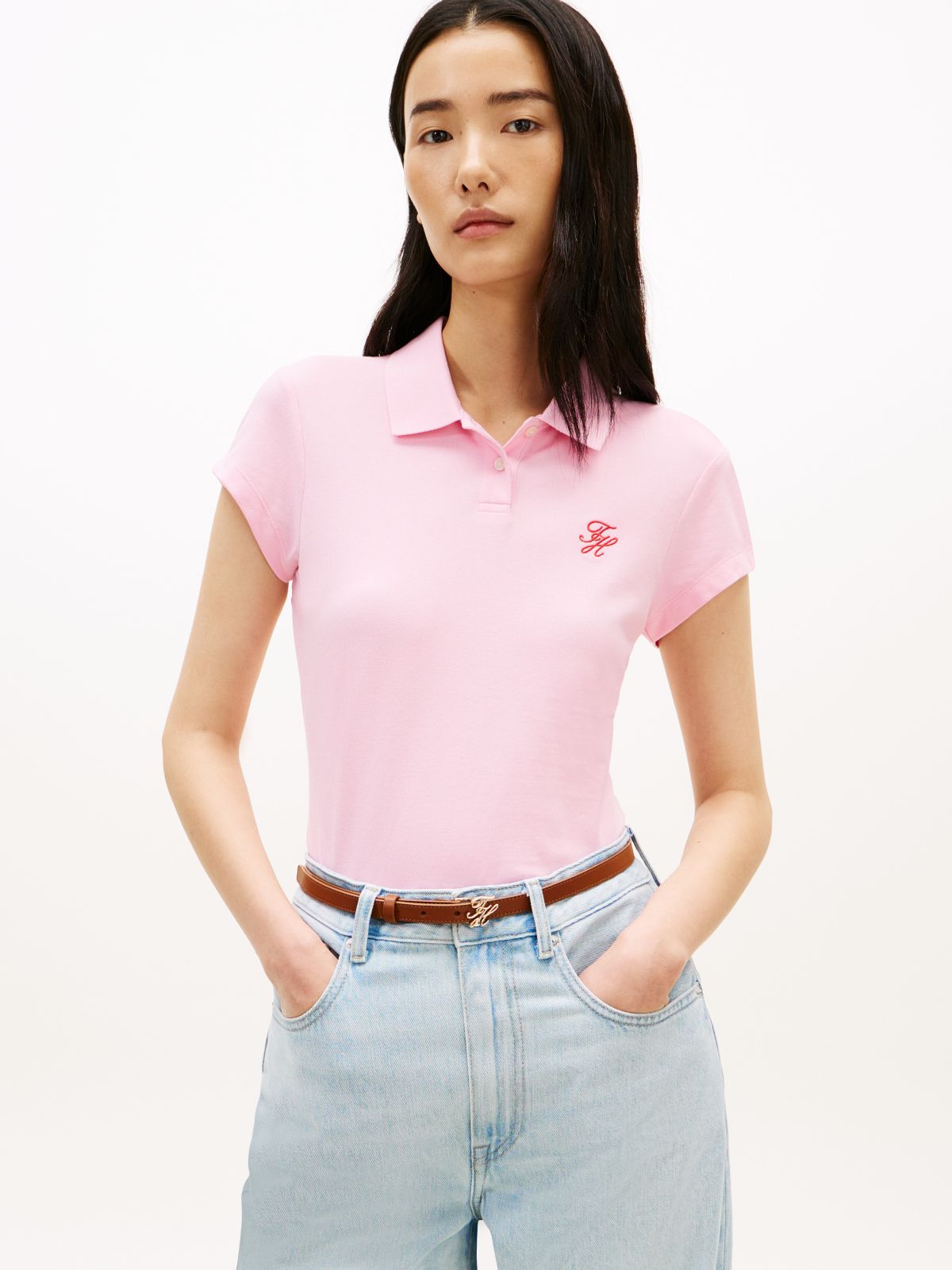 1985 Slim Fit Logo Embroidery Polo Shirt — Pink