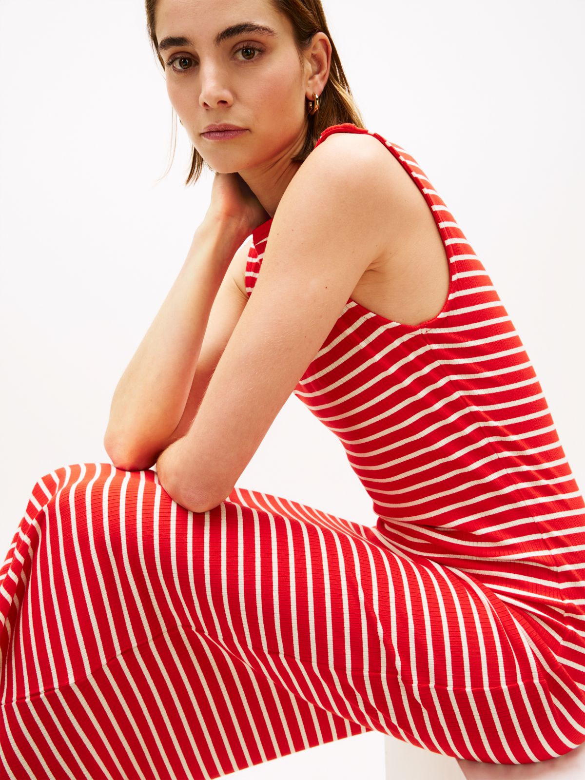Boat Neck Slim Midi Bodycon Dress — Red