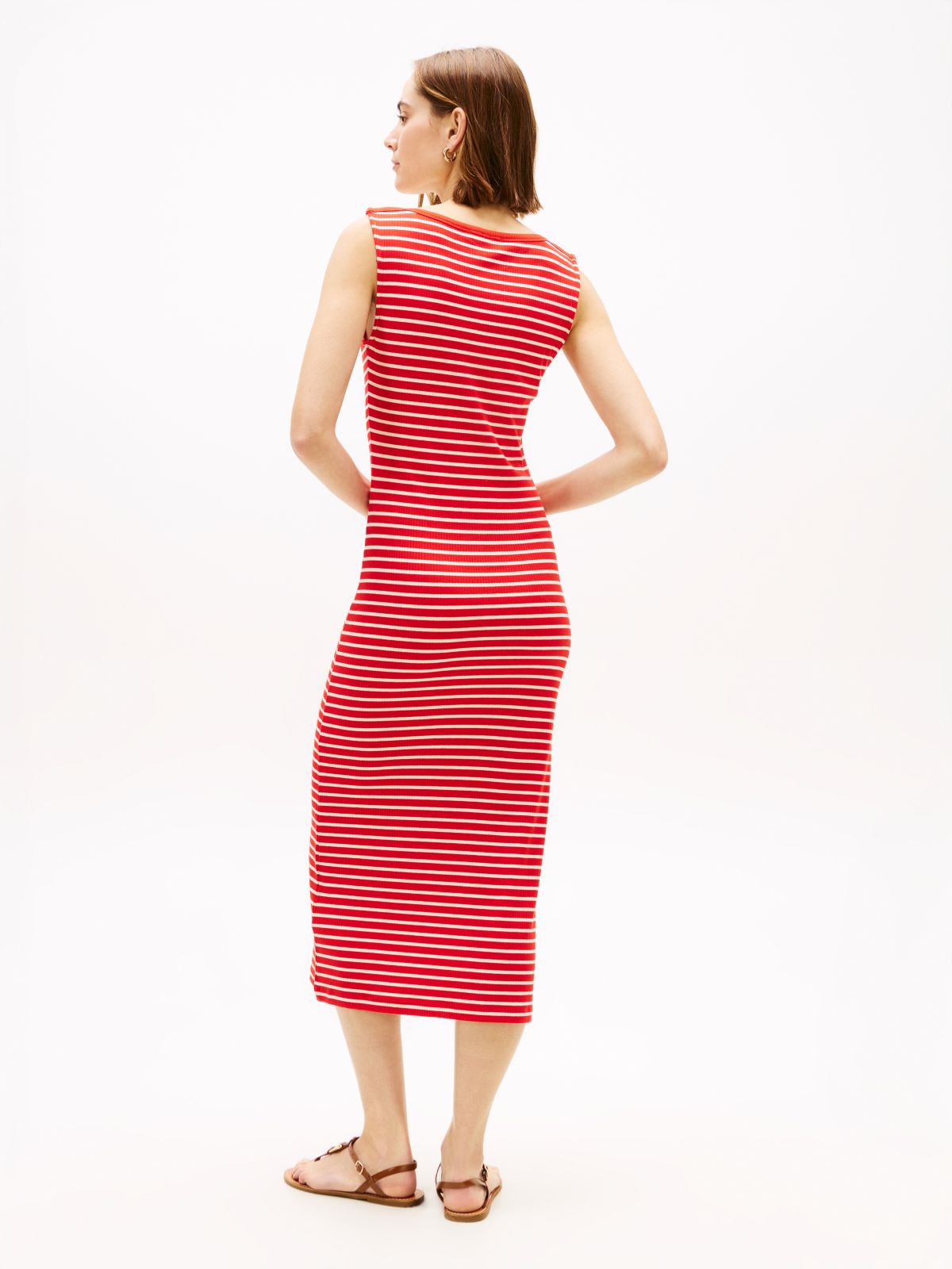 Boat Neck Slim Midi Bodycon Dress — Red