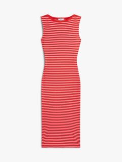 Boat Neck Slim Midi Bodycon Dress — Red 5