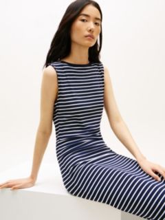 Boat Neck Slim Midi Bodycon Dress — Blue 2