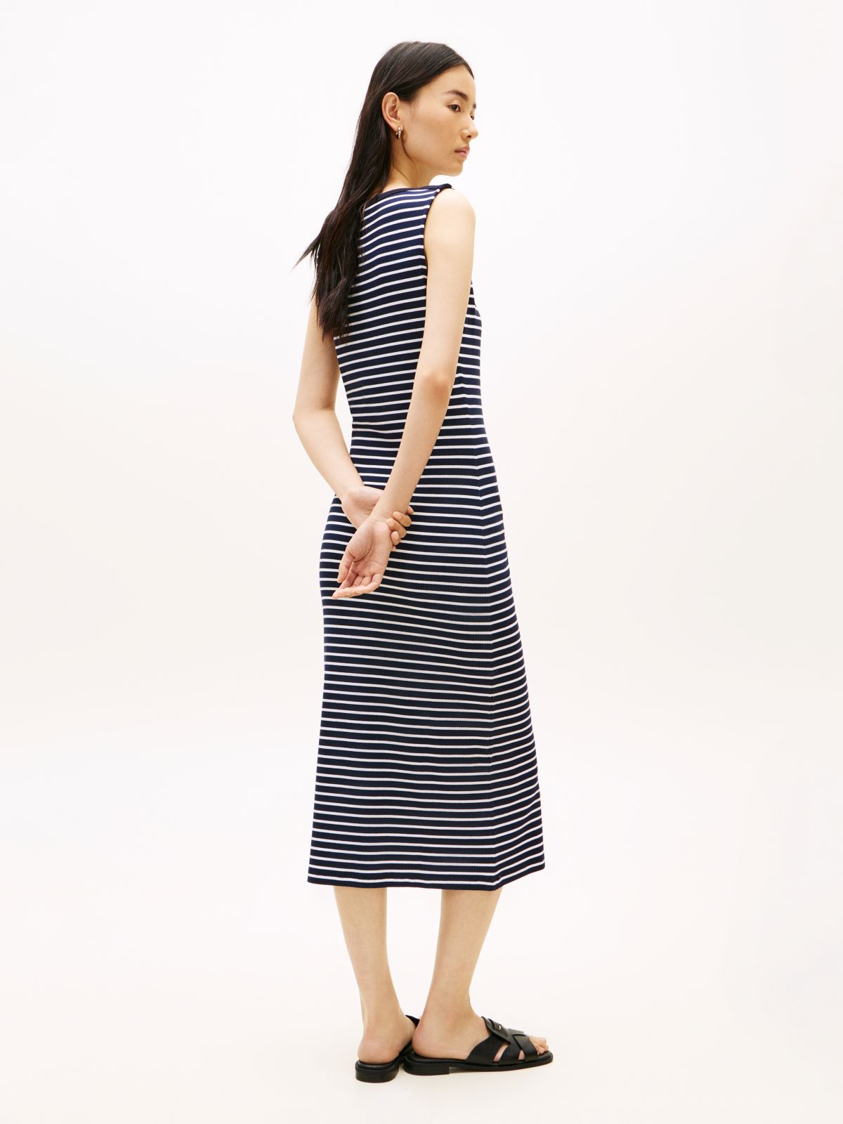 Boat Neck Slim Midi Bodycon Dress — Blue