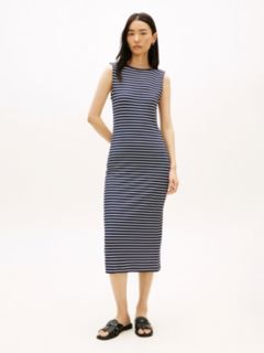 Boat Neck Slim Midi Bodycon Dress — Blue 1