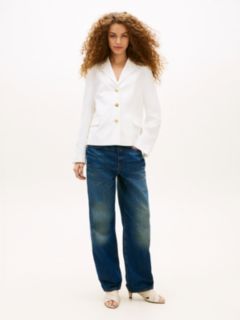 Slim Fit Gold-Tone Button Linen Blend Blazer — White 3