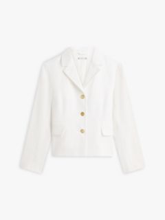 Slim Fit Gold-Tone Button Linen Blend Blazer — White 5
