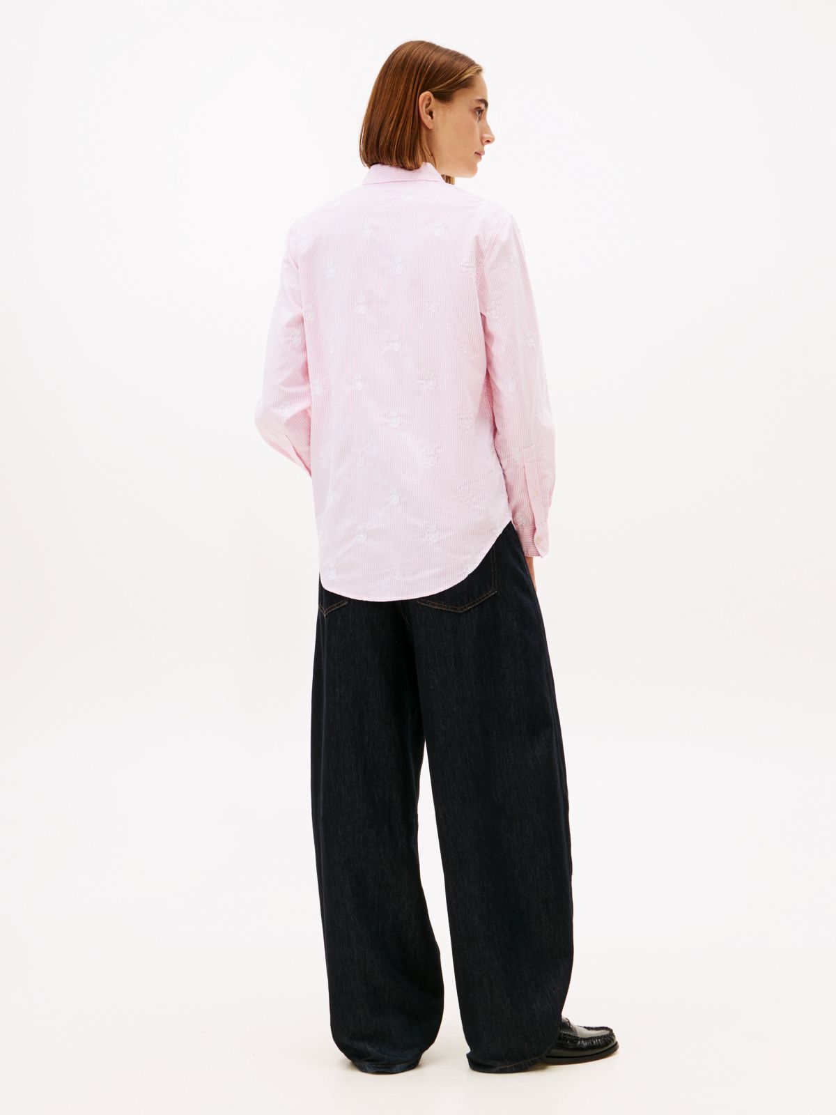Relaxed Fit Logo Embroidery Oxford Shirt — Pink