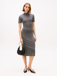 Festive Metallic Slim Midi Bodycon Dress — Grey 1