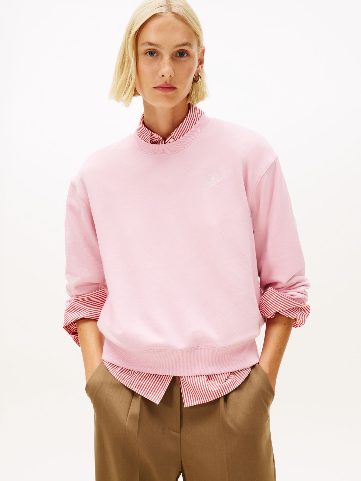 Logo Embroidery Terry Sweatshirt — Pink