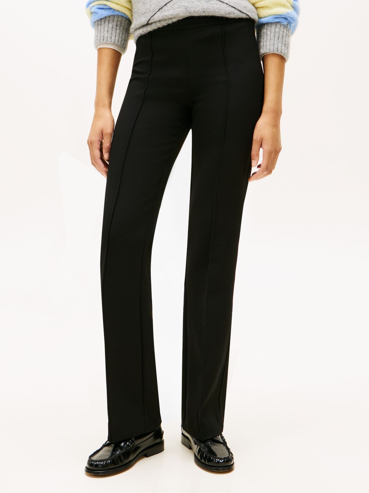 Pressed Crease Kick Flare Trousers — Black