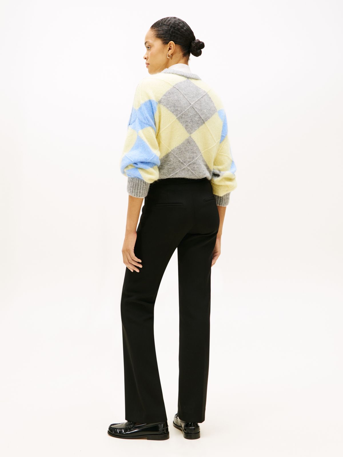 Pressed Crease Kick Flare Trousers — Black