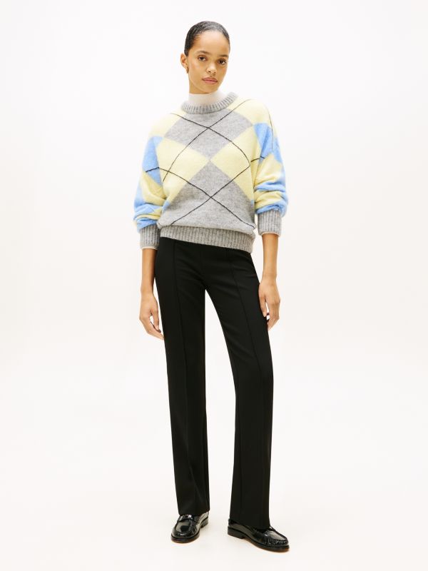 Pressed Crease Kick Flare Trousers — Black