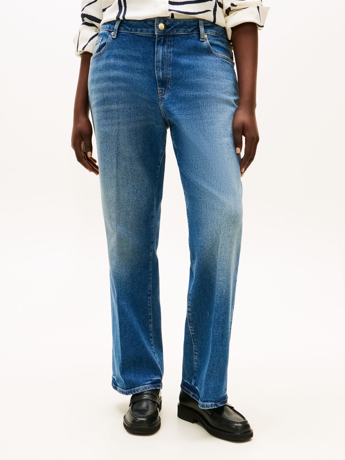 Curve Heritage Whiskered Mid Rise Bootcut Jeans — Blue
