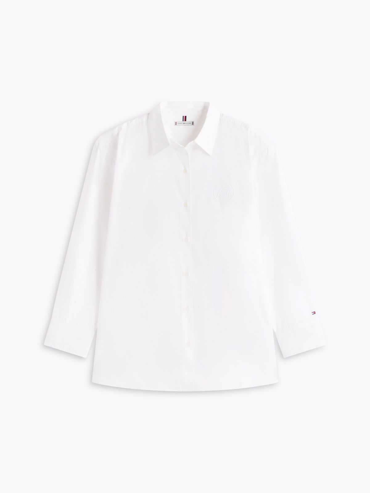 Curve Oversized Fit Logo Embroidery Shirt — White