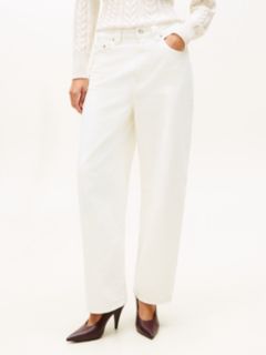 Mid Rise Tapered Barrel Leg White Jeans — White 2