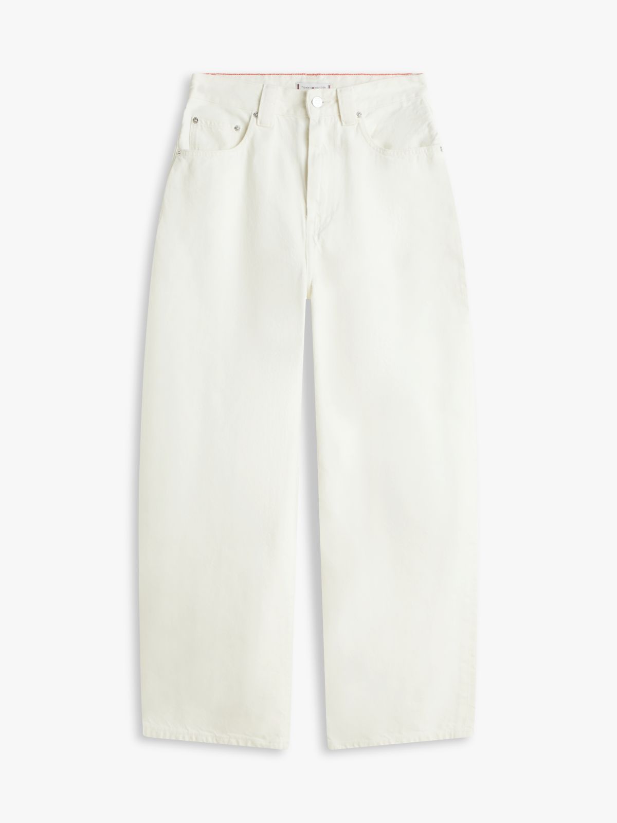 Mid Rise Tapered Barrel Leg White Jeans — White