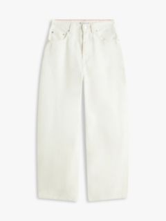 Mid Rise Tapered Barrel Leg White Jeans — White 5