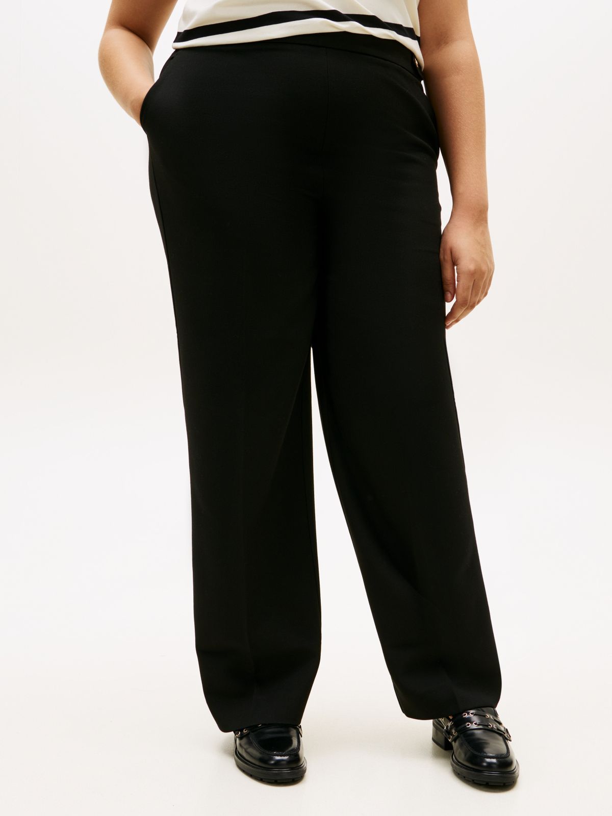 Curve Pressed Crease Straight Leg Trousers — Black