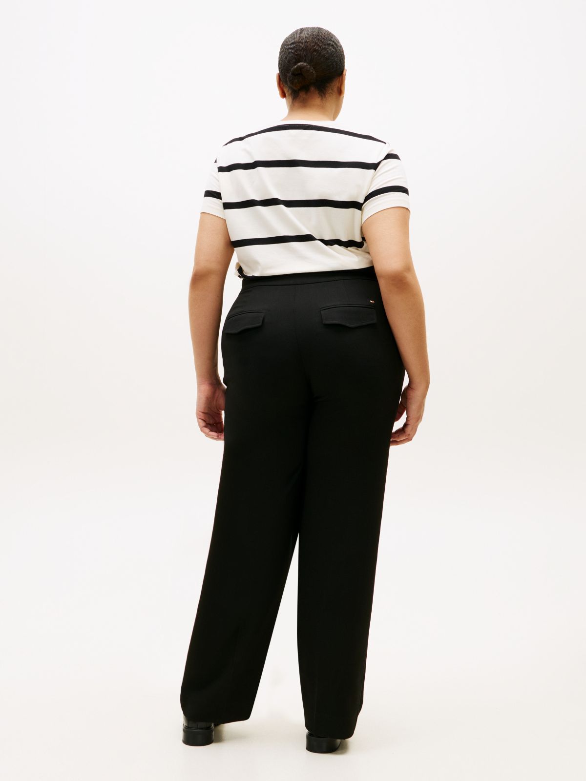 Curve Pressed Crease Straight Leg Trousers — Black