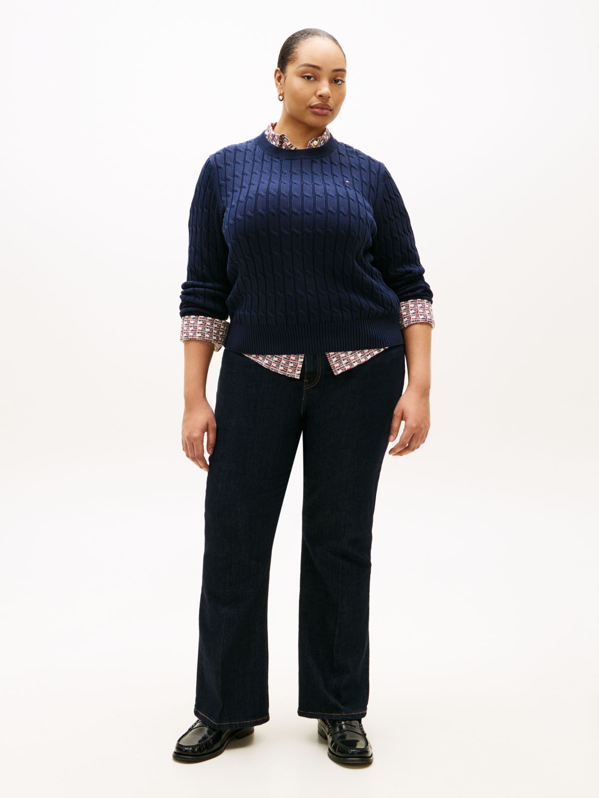 Curve Cable Knit Crew Neck Jumper — Blue