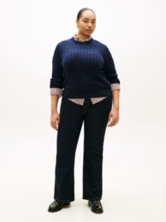 Curve Cable Knit Crew Neck Jumper — Blue 3