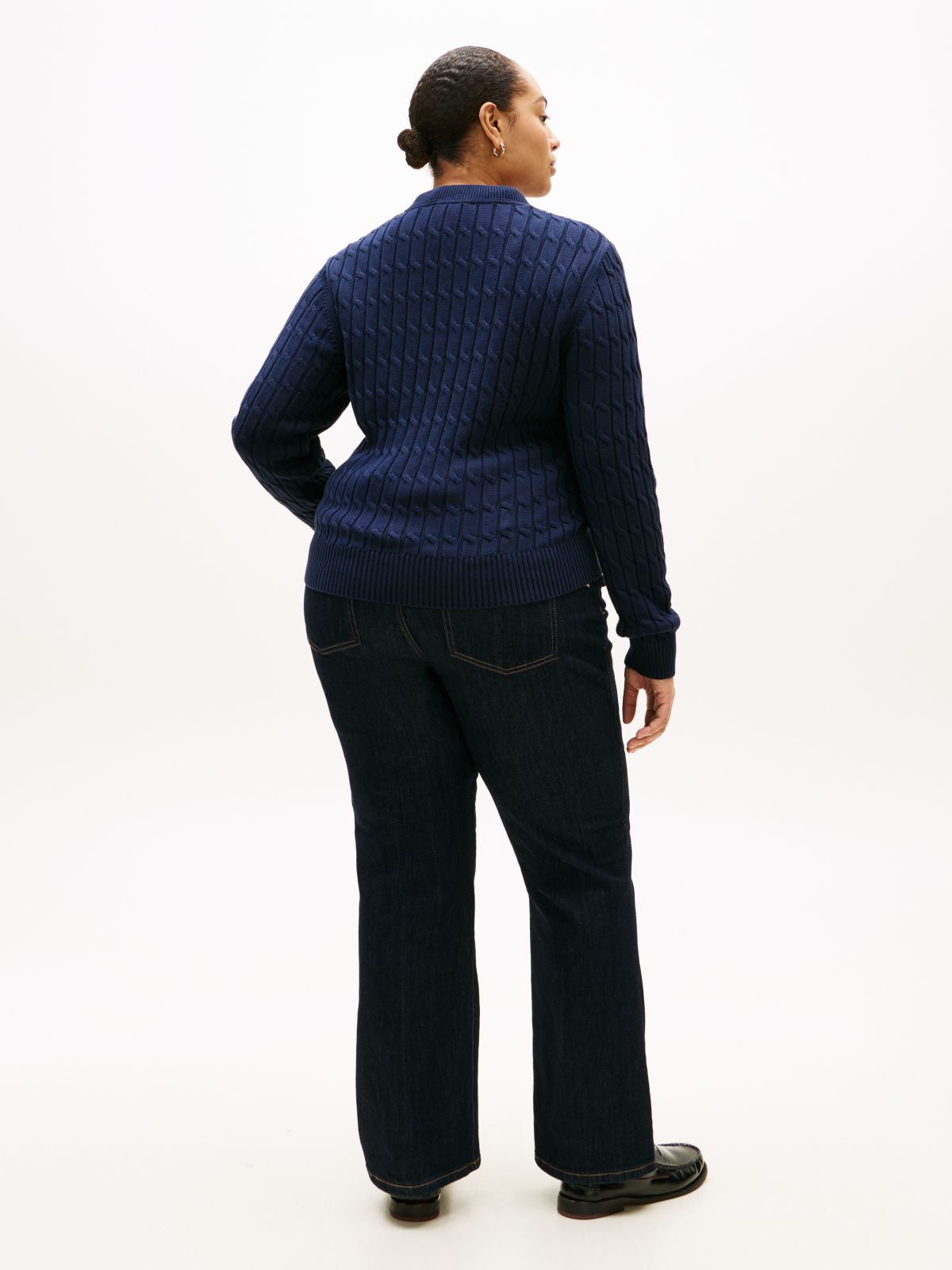 Curve Cable Knit Crew Neck Jumper — Blue