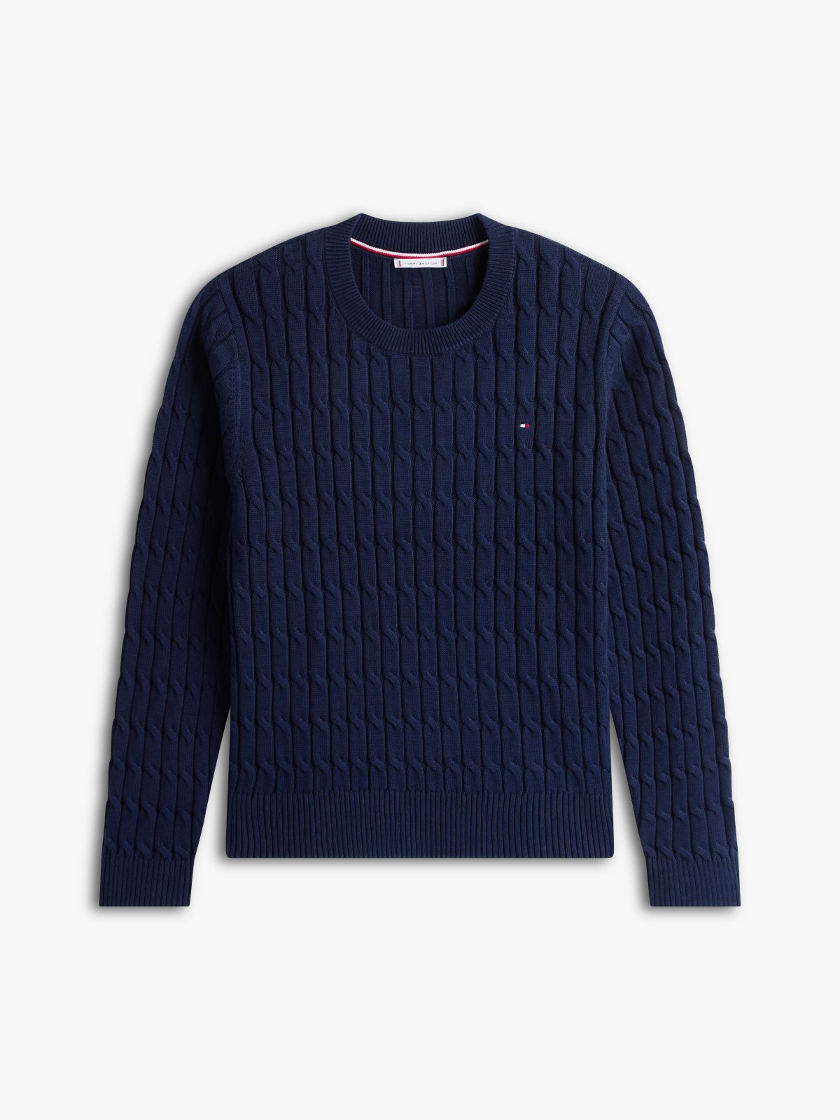 Curve Cable Knit Crew Neck Jumper — Blue
