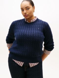 Curve Cable Knit Crew Neck Jumper — Blue 1