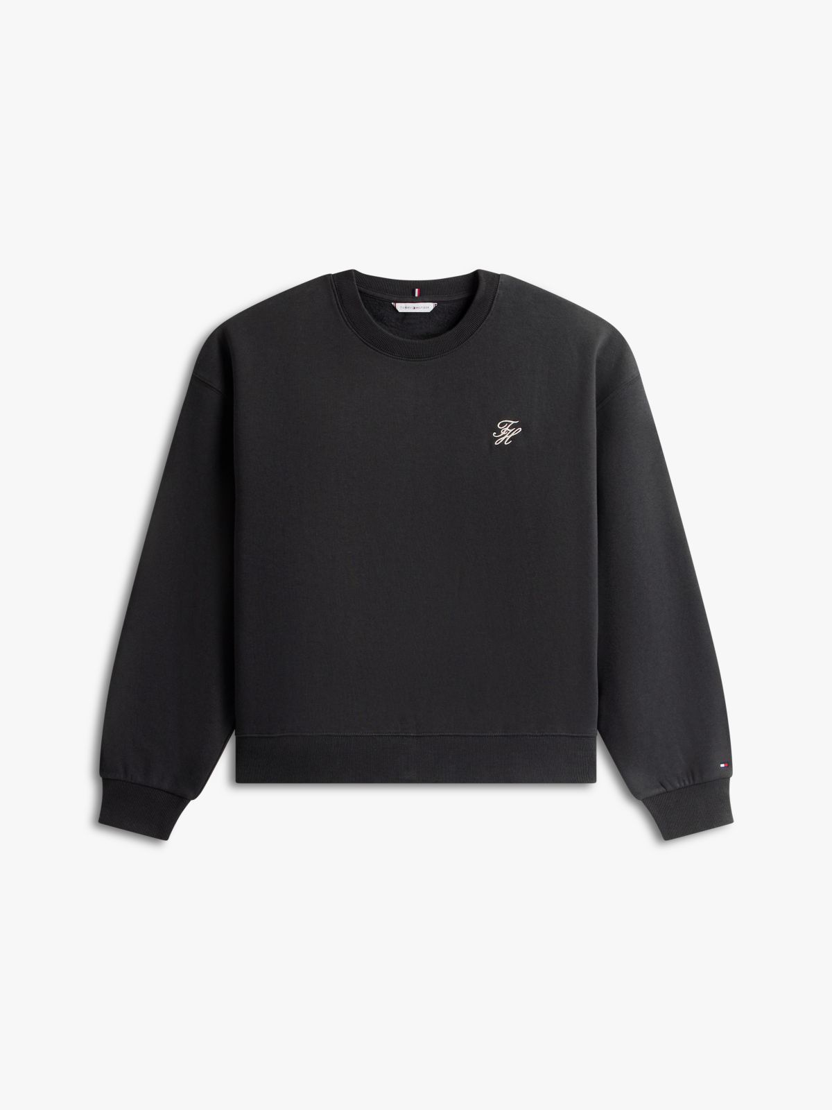 Curve Logo Embroidery Flex Fleece Sweatshirt — Black
