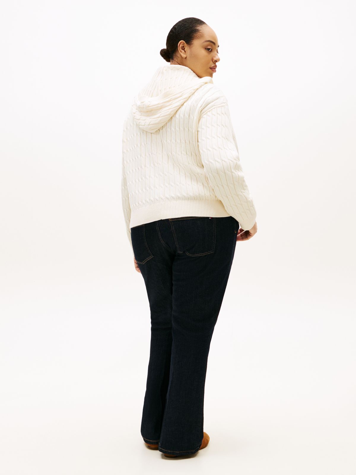 Curve Cable Knit Zip-Thru Hoody — Beige
