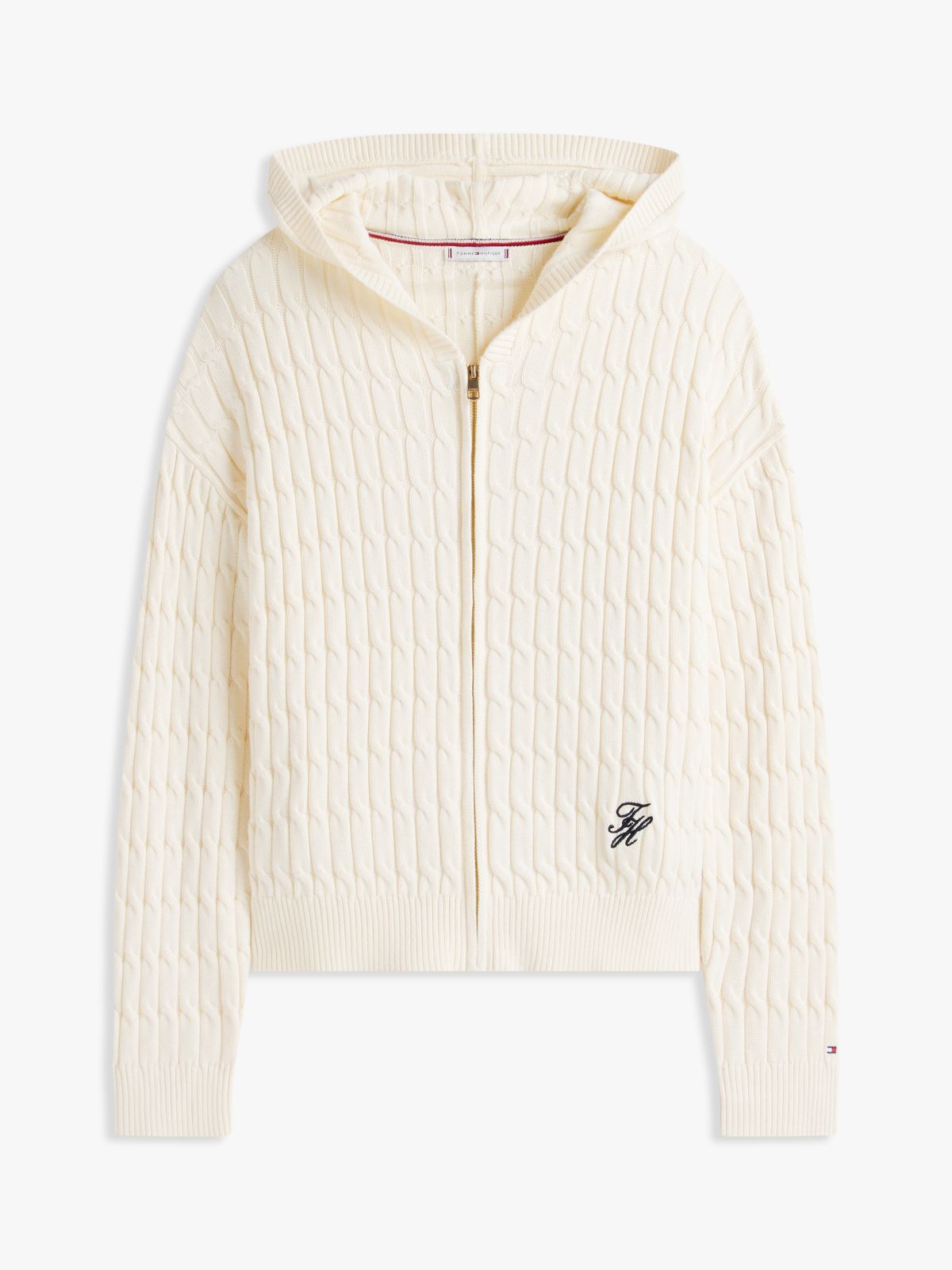 Curve Cable Knit Zip-Thru Hoody — Beige
