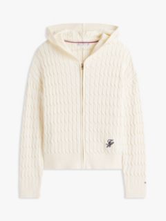 Curve Cable Knit Zip-Thru Hoody — Beige 5