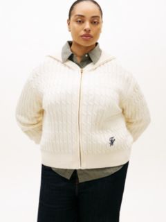 Curve Cable Knit Zip-Thru Hoody — Beige 1