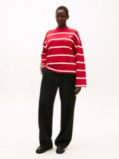 Curve Logo Embroidery Terry Crew Neck Sweatshirt — Red 3