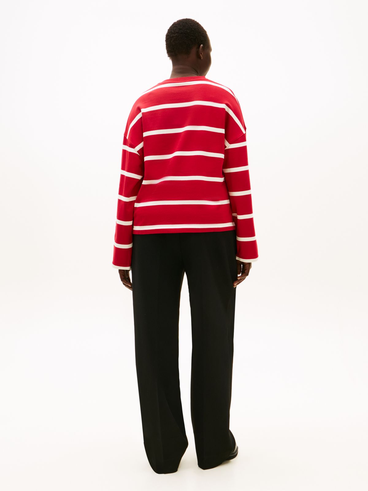 Curve Logo Embroidery Terry Crew Neck Sweatshirt — Red