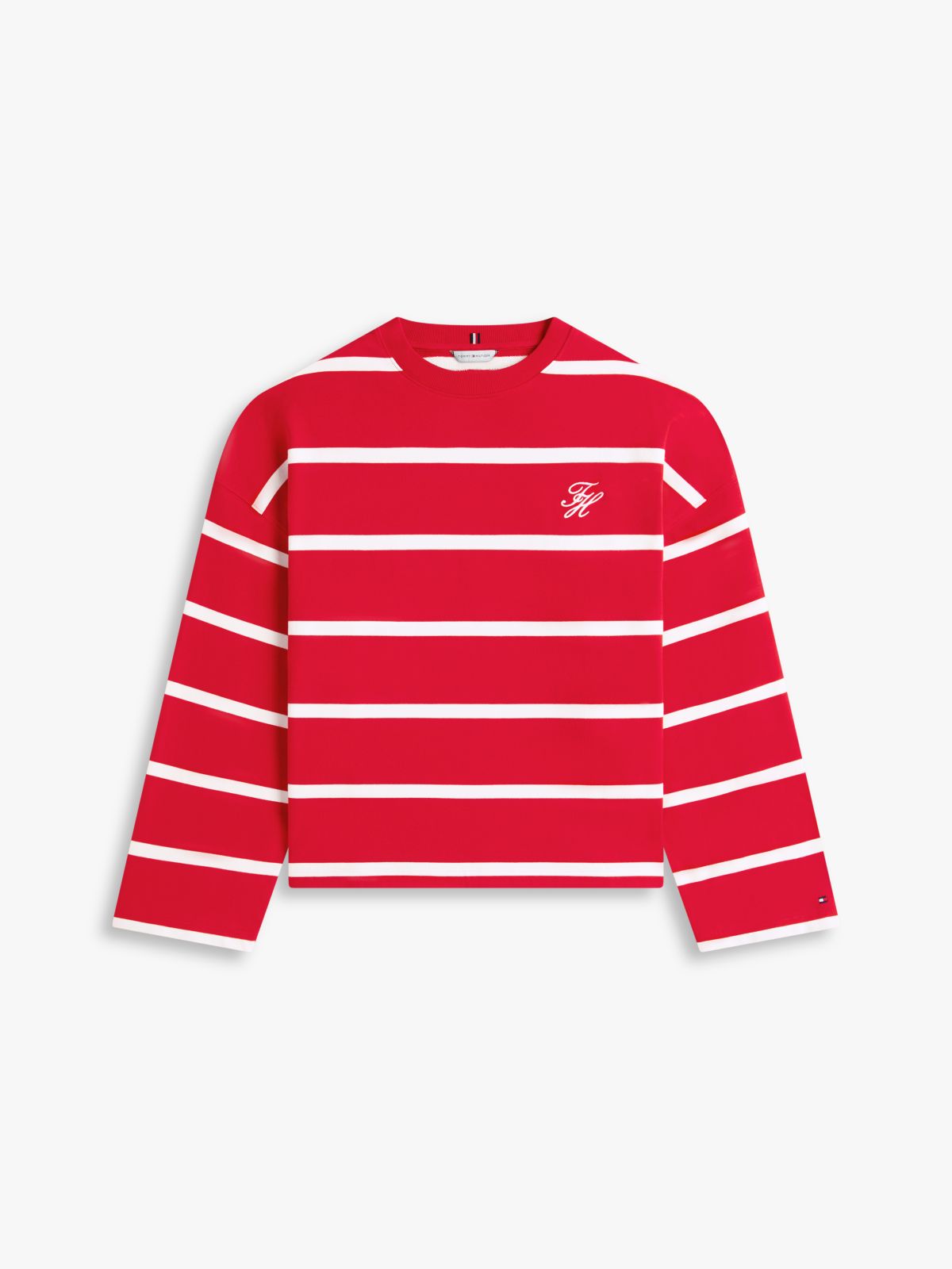 Curve Logo Embroidery Terry Crew Neck Sweatshirt — Red