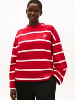 Curve Logo Embroidery Terry Crew Neck Sweatshirt — Red 1