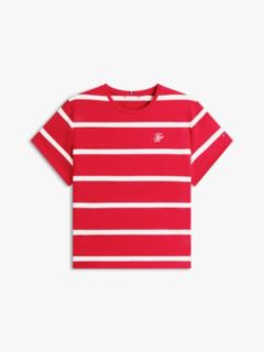 Curve Logo Embroidery Jersey Crew Neck T-Shirt — Red 5